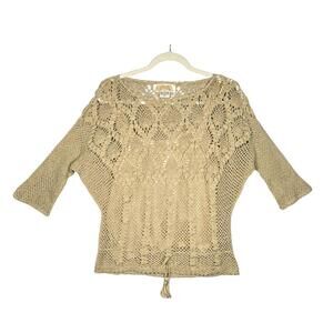 Vintage Cotton Crochet Knit Top Boho Medium